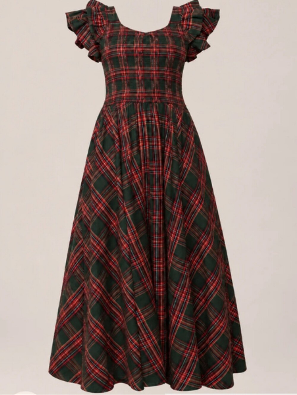 Hattie Dress in Evergreen Plaid by Ivy City Co, Red green plaid dress
